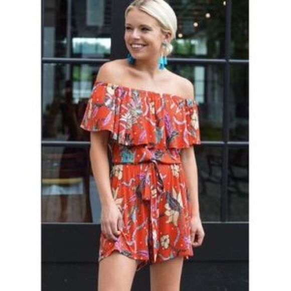 Veronica M Off the ShoulderStretch Floral Romper Size S